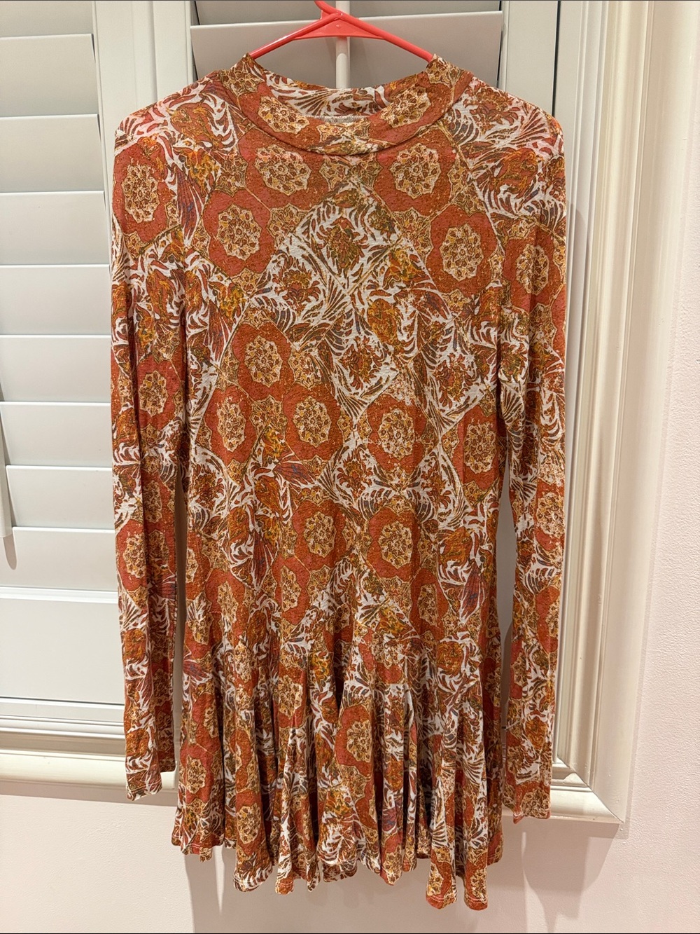 Free People Long-Sleeve Rust Floral Peplum Dress